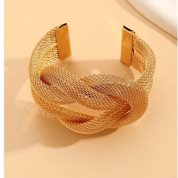 Gold Braided Knot Cuff Bangle - Picture 2 of 4